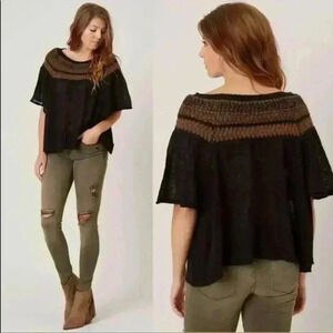 Free People Loch Lomand Fair Isle Black Mohair Scoop Neck Flare Sweater Size XS